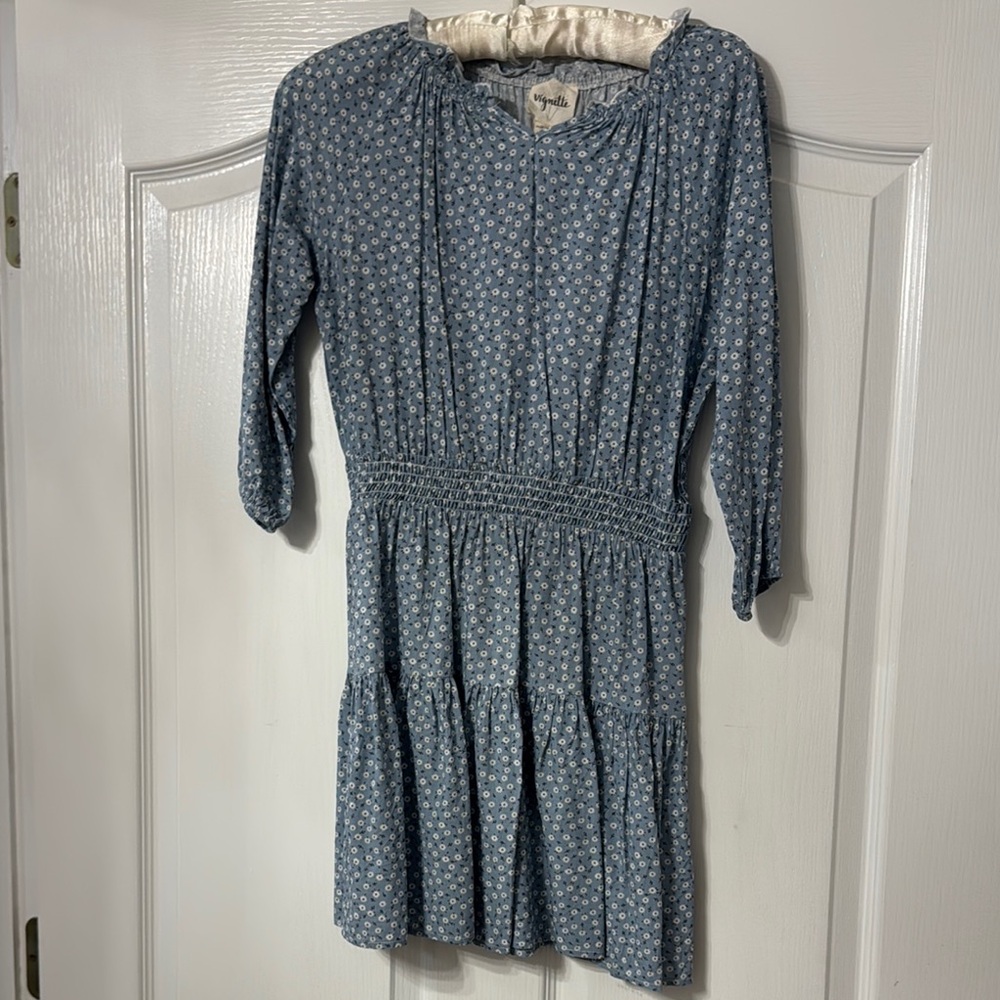 JoyLab Blue Patterned Smocked Dress